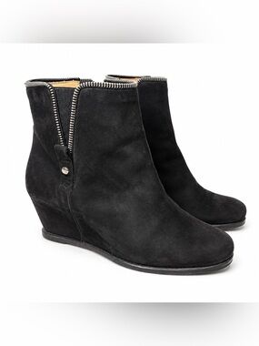 Stuart Weitzman Black Suede Hidden Wedge Ankle Boots Zipper Size 9